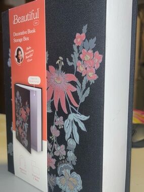 Beautiful by Drew Decorative Book Storage Box - Black with Pink Floral